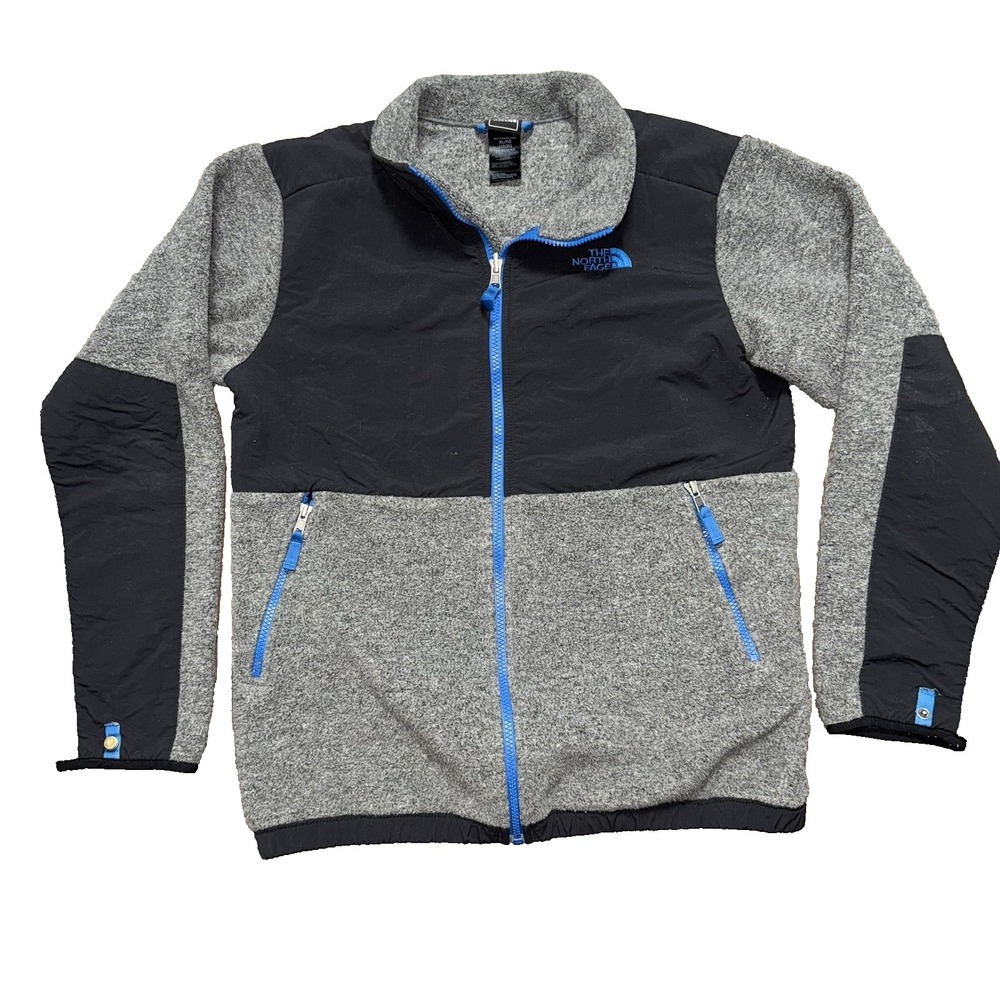 The North Face Jacket Boys XLarge Gray Black Blue Denali Fleece Full Zip
